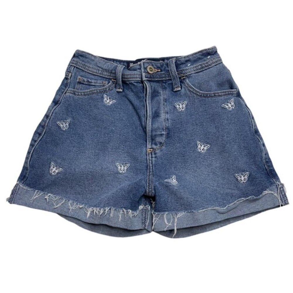 Hollister Curvy Ultra High Rise Mom Shorts Embroidered Butterflies Sz 00 W23